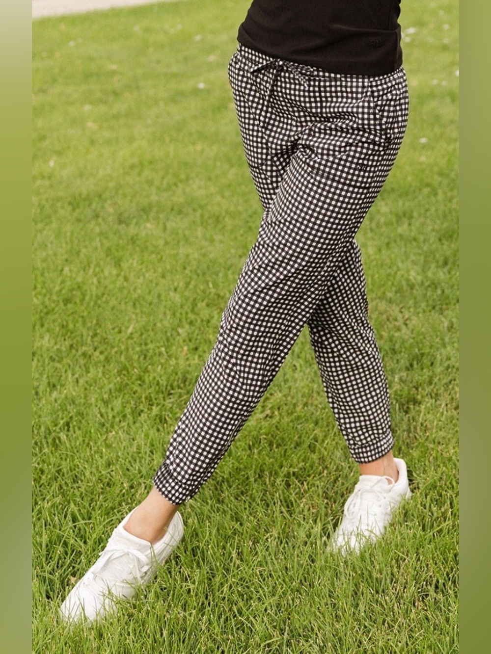 Albion Fit Black Check Jet Setters Joggers Petite Small Wrinkle Free Gingham